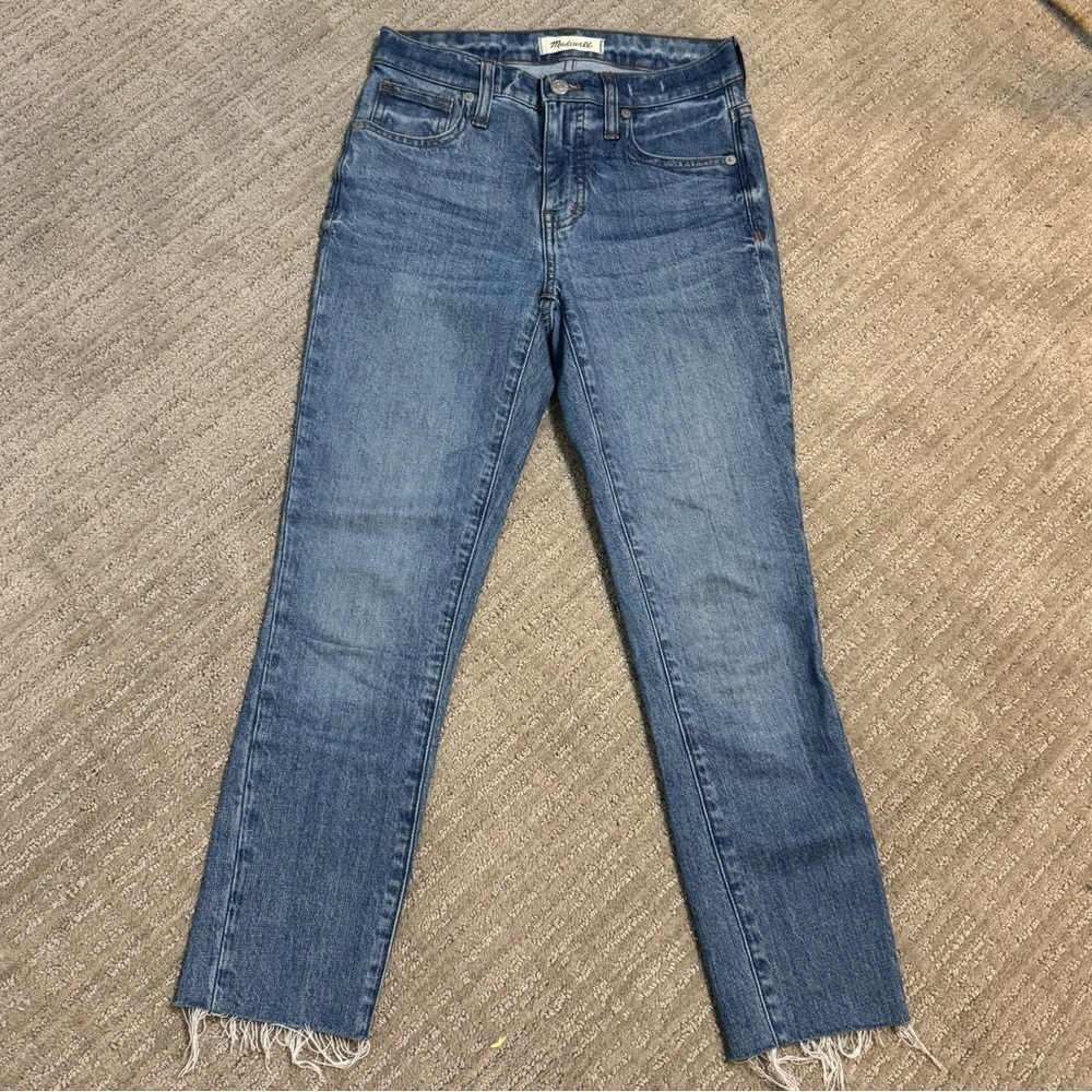 Madewell Classic Denim Frayed Hem High-Rise Skinny Cropped Jeans